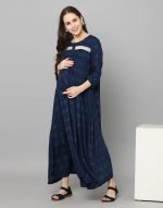 Navy blue pintucked Maternity & nursing dress - Image 4