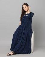 Navy blue pintucked Maternity & nursing dress - Image 9