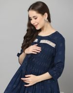 Navy blue pintucked Maternity & nursing dress - Image 8