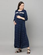 Navy blue pintucked Maternity & nursing dress - Image 6
