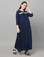 Navy blue pintucked Maternity & nursing dress - Image 5