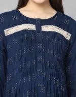 Navy blue pintucked Maternity & nursing dress - Image 3