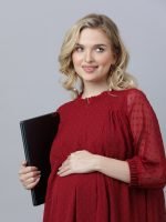 Maroon georgette dobby Maternity & nursing dress - Image 2