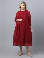 Maroon georgette dobby Maternity & nursing dress - Image 5
