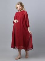 Maroon georgette dobby Maternity & nursing dress - Image 6