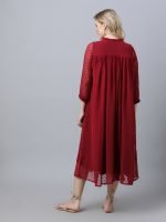 Maroon georgette dobby Maternity & nursing dress - Image 8