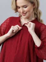 Maroon georgette dobby Maternity & nursing dress - Image 9