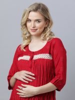Maroon pintucked Maternity & nursing dress - Image 2
