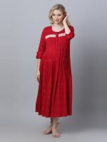 Maroon pintucked Maternity & nursing dress - Image 7