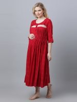 Maroon pintucked Maternity & nursing dress - Image 6