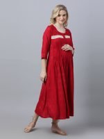 Maroon pintucked Maternity & nursing dress - Image 5