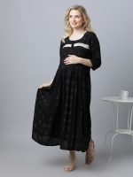 Black pintucked Maternity & nursing dress