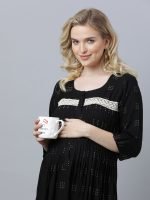 Black pintucked Maternity & nursing dress - Image 2