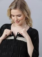 Black pintucked Maternity & nursing dress - Image 3