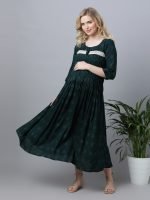 Bottle green pintucked Maternity & nursing dress