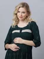 Bottle green pintucked Maternity & nursing dress - Image 3