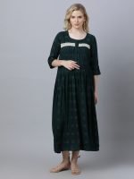 Bottle green pintucked Maternity & nursing dress - Image 7