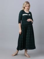 Bottle green pintucked Maternity & nursing dress - Image 5