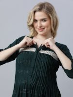 Bottle green pintucked Maternity & nursing dress - Image 2