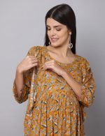 Mustard floral wrap-around Maternity & nursing dress - Image 5