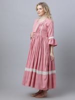 Peach flared sleeves with lace Maternity & nursing dress - Image 8