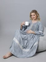 Grey flared sleeves with lace Maternity & nursing dress - Image 3