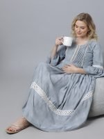 Grey flared sleeves with lace Maternity & nursing dress