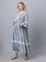 Grey flared sleeves with lace Maternity & nursing dress - Image 5