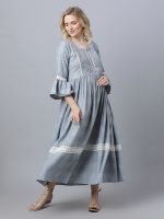 Grey flared sleeves with lace Maternity & nursing dress - Image 6