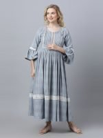 Grey flared sleeves with lace Maternity & nursing dress - Image 7