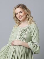 Pista green flared sleeves with lace Maternity & nursing dress - Image 2