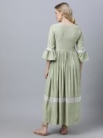 Pista green flared sleeves with lace Maternity & nursing dress - Image 6