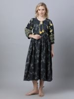 Dark grey slub rayon printed Maternity & nursing dress - Image 4