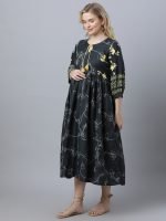 Dark grey slub rayon printed Maternity & nursing dress - Image 5