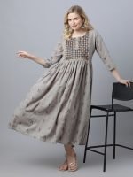Dobby grey cotton embroidery Maternity & nursing dress