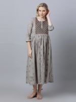 Dobby grey cotton embroidery Maternity & nursing dress - Image 6