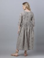 Dobby grey cotton embroidery Maternity & nursing dress - Image 9