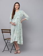 Aqua blue front knot Maternity & nursing dress