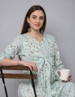 Aqua blue front knot Maternity & nursing dress - Image 3
