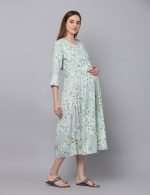 Aqua blue front knot Maternity & nursing dress - Image 5