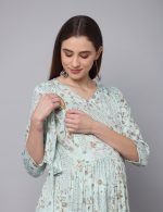 Aqua blue front knot Maternity & nursing dress - Image 2