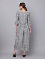 Dobby grey cotton mirror embroidery Maternity & nursing dress - Image 7