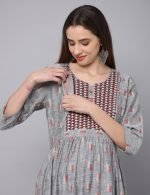 Dobby grey cotton embroidery Maternity & nursing dress - Image 2