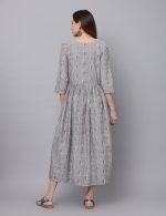 Dobby grey cotton embroidery Maternity & nursing dress - Image 6