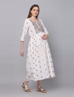 Dobby white cotton DIAMOND embroidery Maternity & nursing dress - Image 5