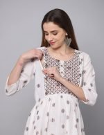 Dobby white cotton DIAMOND embroidery Maternity & nursing dress - Image 2
