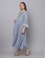Grey rayon embroidery Maternity & nursing dress - Image 4
