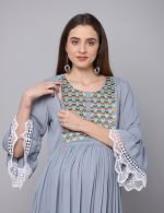 Grey rayon embroidery Maternity & nursing dress - Image 2