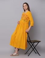 Mustard garden embroidery Maternity & nursing dress