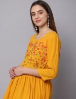 Mustard garden embroidery Maternity & nursing dress - Image 3